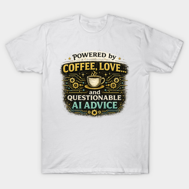 Powered by Coffee, Love, and Questionable AI Advice T-Shirt