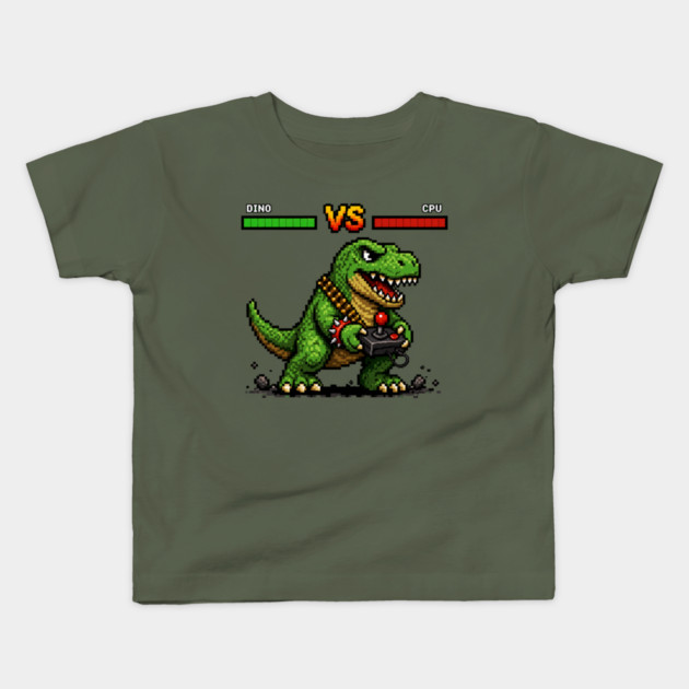 Pixeled Dinosaur with Joystick - funny Kids T-Shirt