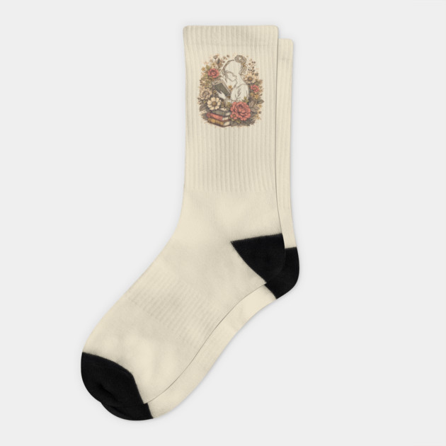 Vintage Floral Bookworm Aesthetic Socks