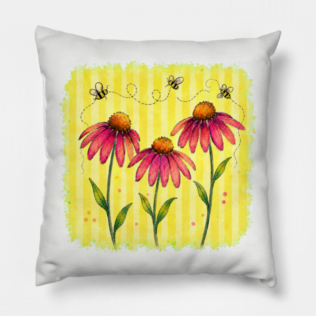 Coneflower with Stripes Pillow