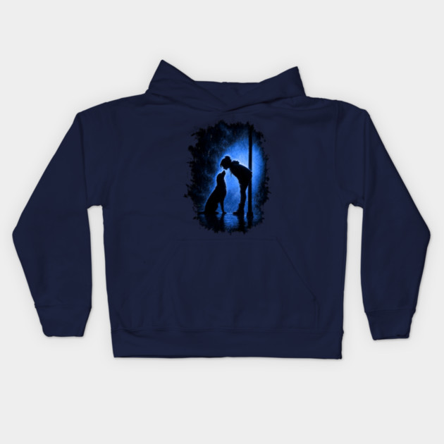 Girl And Her Dog In The Rain Kids Hoodie
