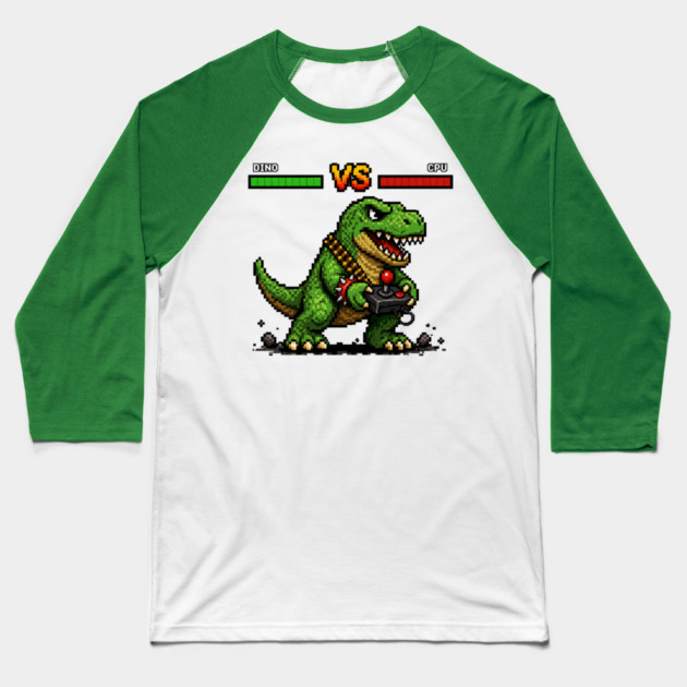 Pixeled Dinosaur with Joystick - funny Baseball T-Shirt