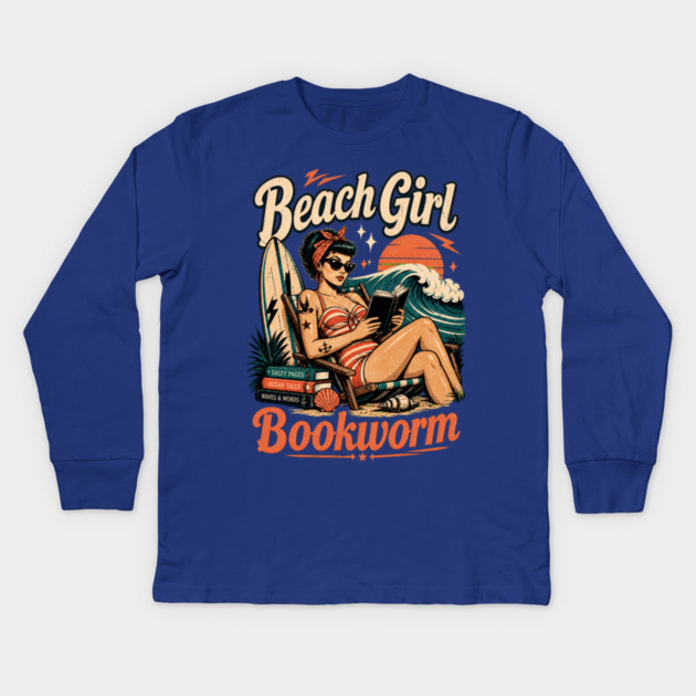 Beach Girl Bookworm Kids Long Sleeve T-Shirt