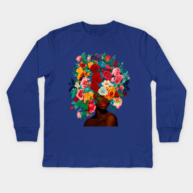 Girl with Flower Headdress Kids Long Sleeve T-Shirt
