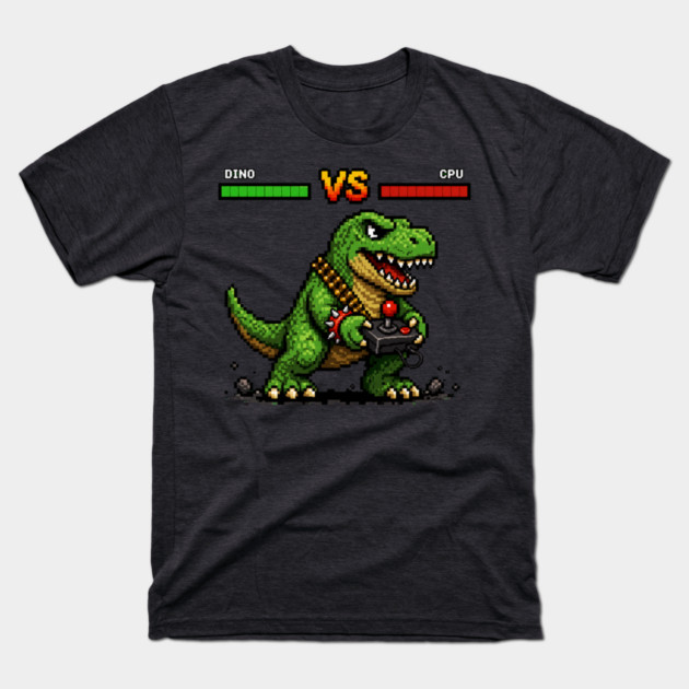 Pixeled Dinosaur with Joystick - funny T-Shirt