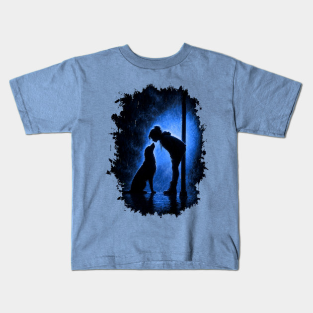 Girl And Her Dog In The Rain Kids T-Shirt