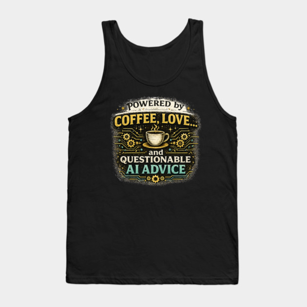 Powered by Coffee, Love, and Questionable AI Advice Tank Top