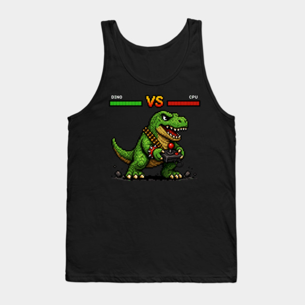 Pixeled Dinosaur with Joystick - funny Tank Top