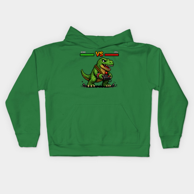 Pixeled Dinosaur with Joystick - funny Kids Hoodie