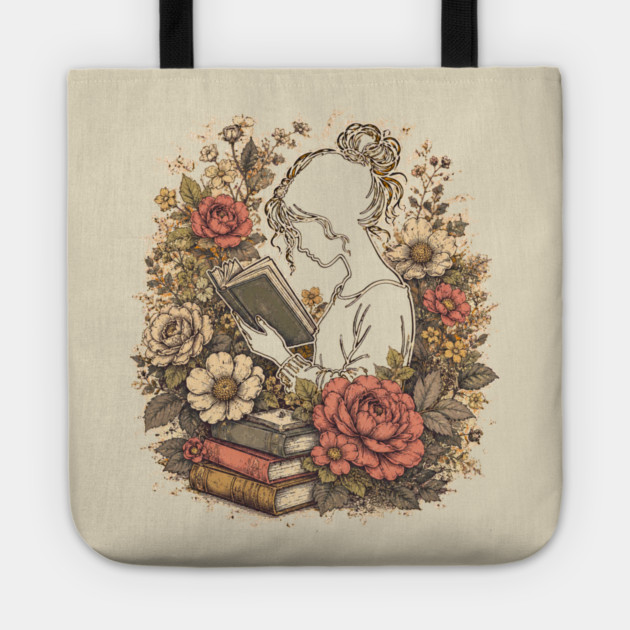 Vintage Floral Bookworm Aesthetic Tote
