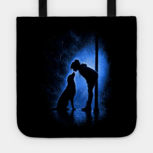 Girl And Her Dog In The Rain Tote