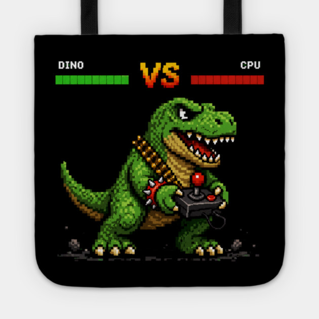 Pixeled Dinosaur with Joystick - funny Tote