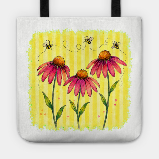 Coneflower with Stripes Tote