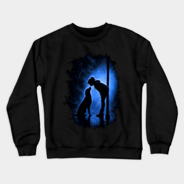 Girl And Her Dog In The Rain Crewneck Sweatshirt