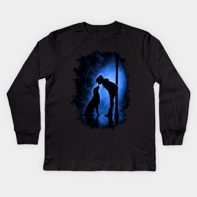 Girl And Her Dog In The Rain Kids Long Sleeve T-Shirt
