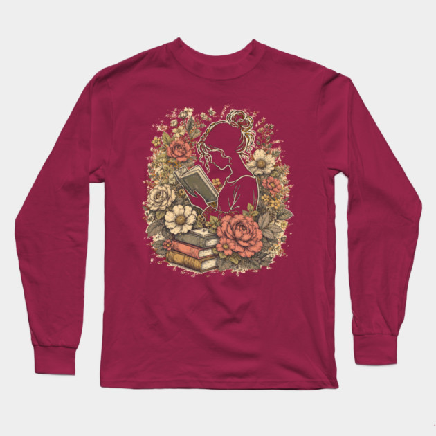 Vintage Floral Bookworm Aesthetic Long Sleeve T-Shirt