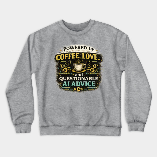 Powered by Coffee, Love, and Questionable AI Advice Crewneck Sweatshirt
