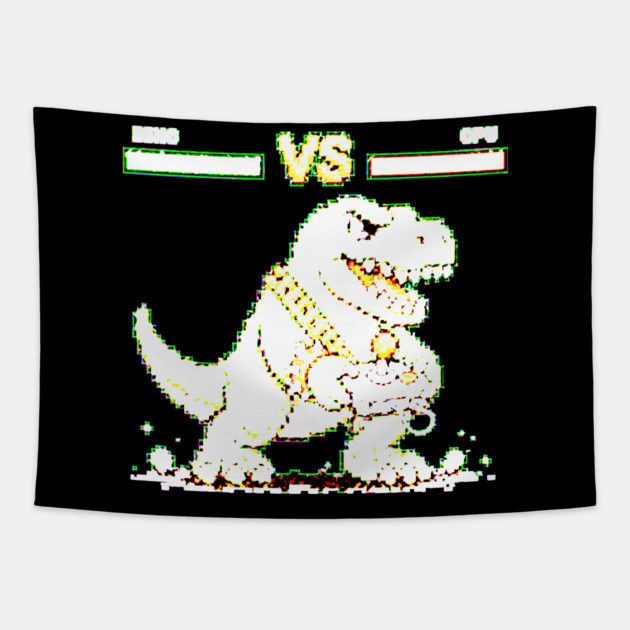 Pixeled Dinosaur with Joystick - funny Tapestry