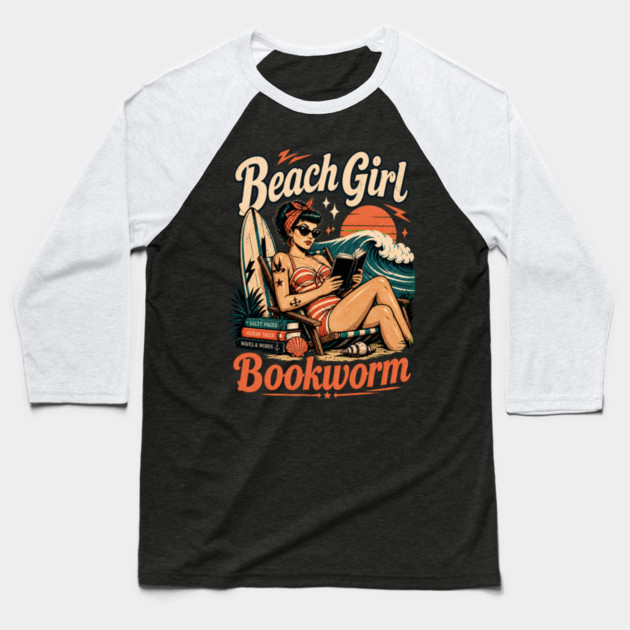 Beach Girl Bookworm Baseball T-Shirt