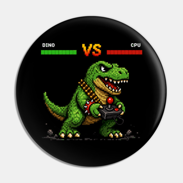 Pixeled Dinosaur with Joystick - funny Pin