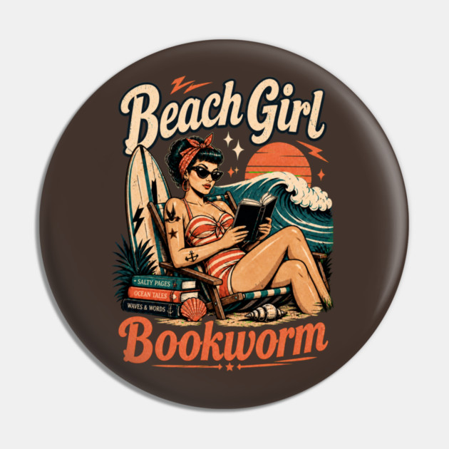 Beach Girl Bookworm Pin