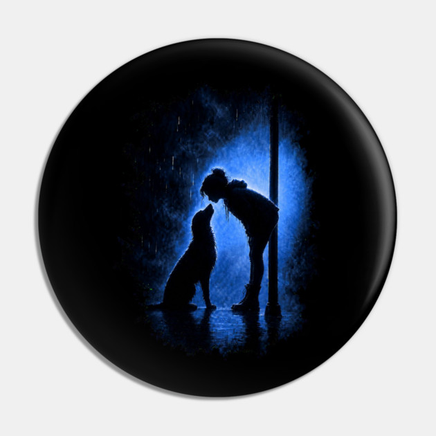 Girl And Her Dog In The Rain Pin