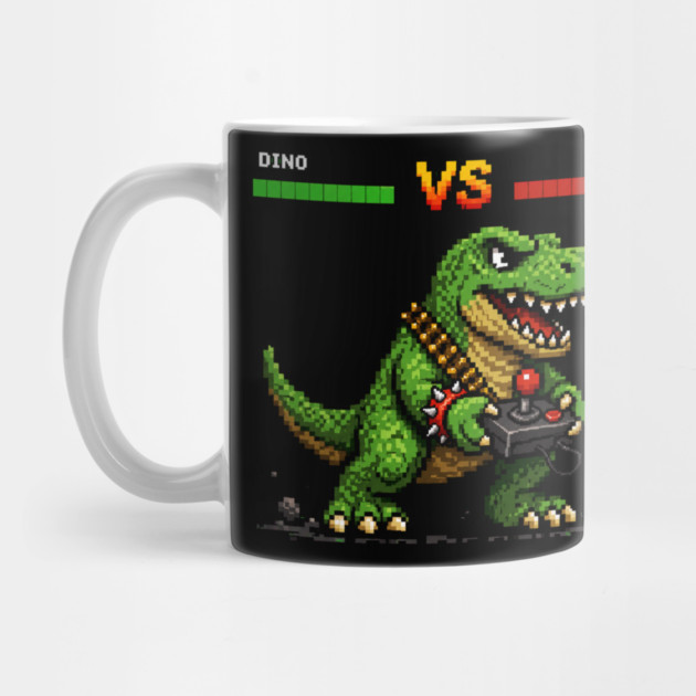 Pixeled Dinosaur with Joystick - funny Mug