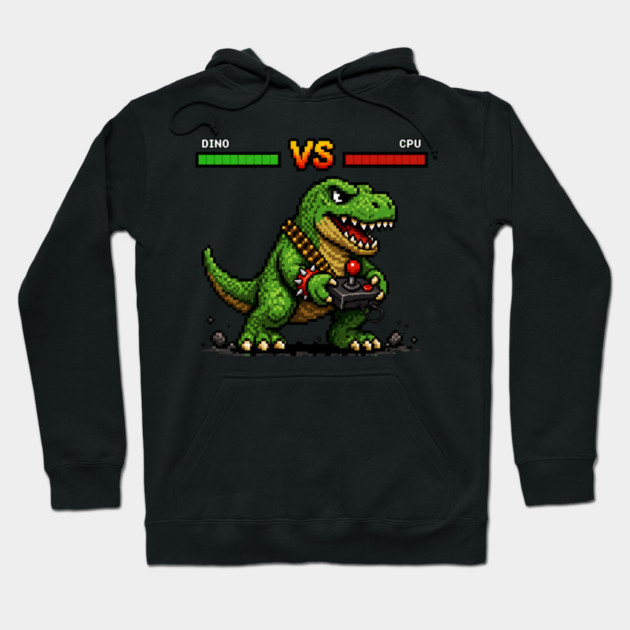Pixeled Dinosaur with Joystick - funny Hoodie