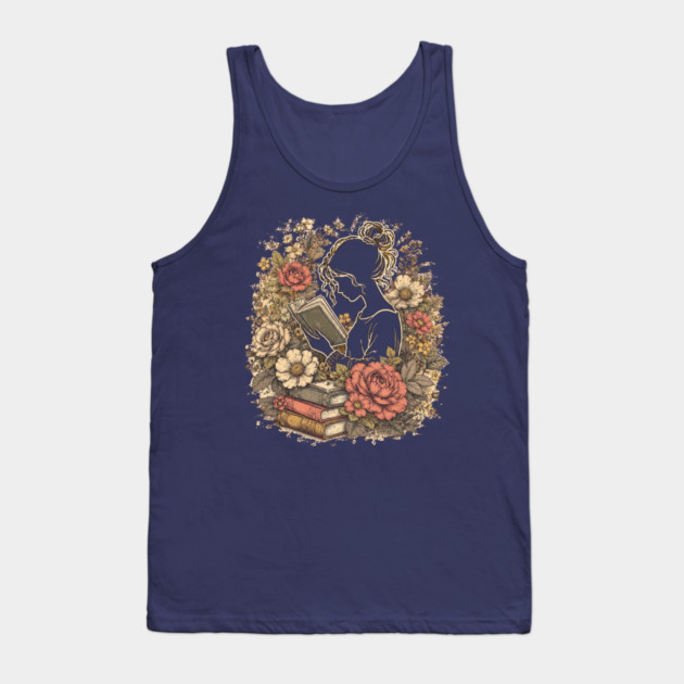 Vintage Floral Bookworm Aesthetic Tank Top