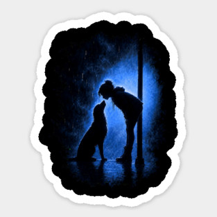 Girl And Her Dog In The Rain Sticker
