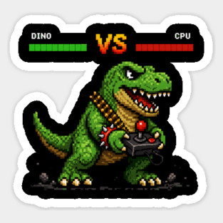 Pixeled Dinosaur with Joystick - funny Sticker