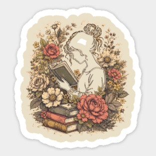 Vintage Floral Bookworm Aesthetic Sticker