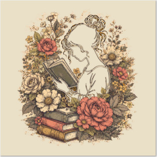 Vintage Floral Bookworm Aesthetic Posters and Art