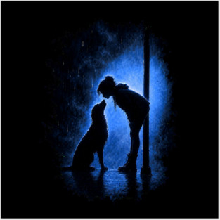 Girl And Her Dog In The Rain Posters and Art