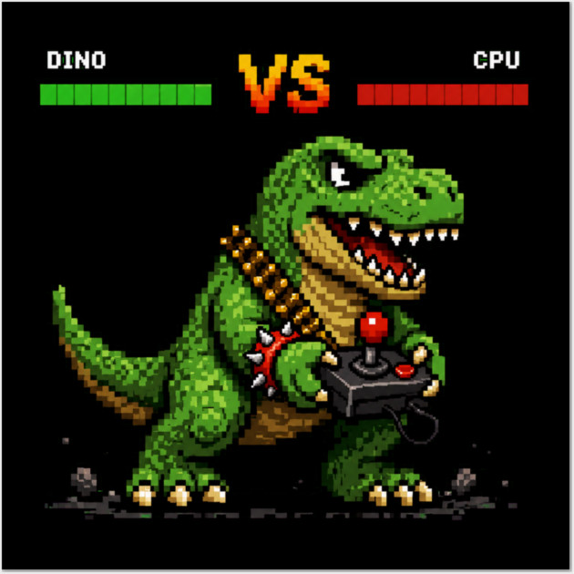 Pixeled Dinosaur with Joystick - funny Posters and Art - Image 3