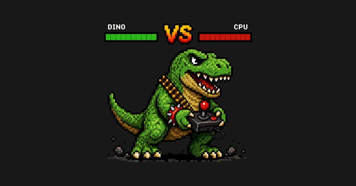 Pixeled Dinosaur with Joystick - funny Kids Long Sleeve T-Shirt - Image 2