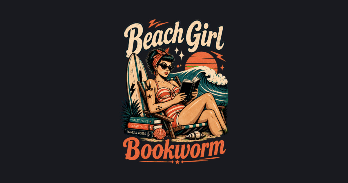 Beach Girl Bookworm Baseball T-Shirt - Image 2