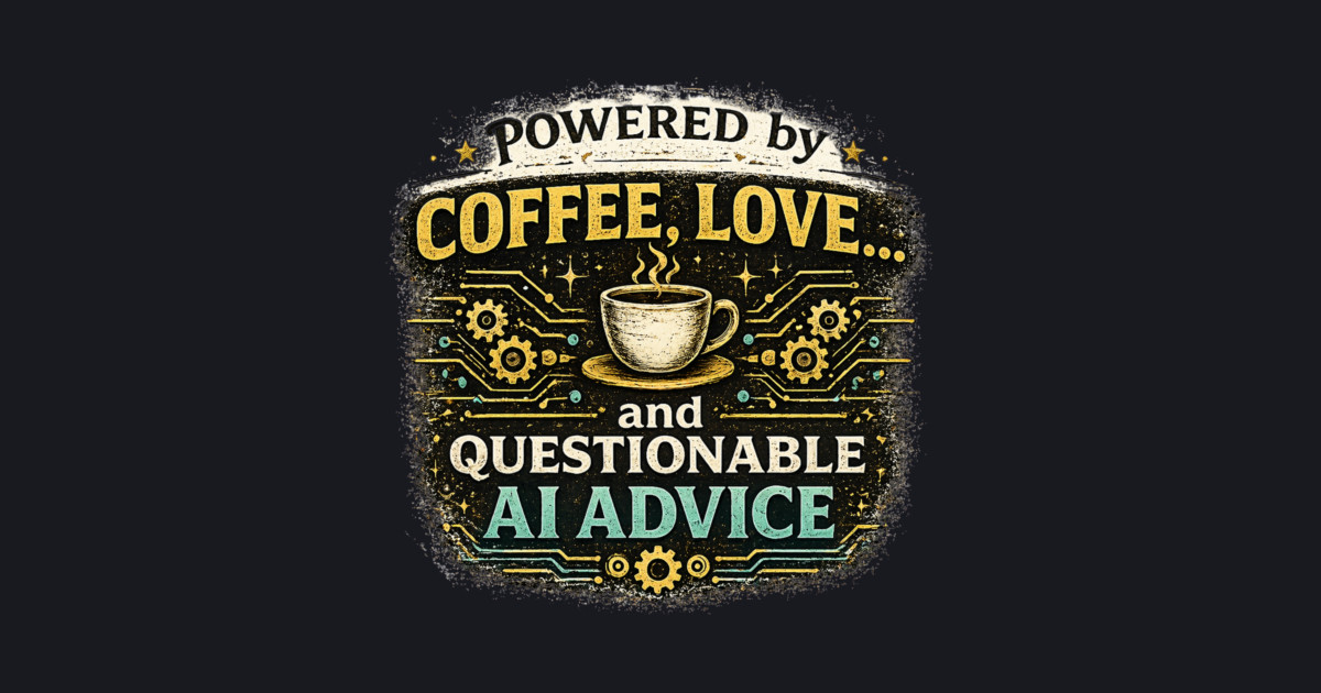 Powered by Coffee, Love, and Questionable AI Advice Baseball T-Shirt - Image 2
