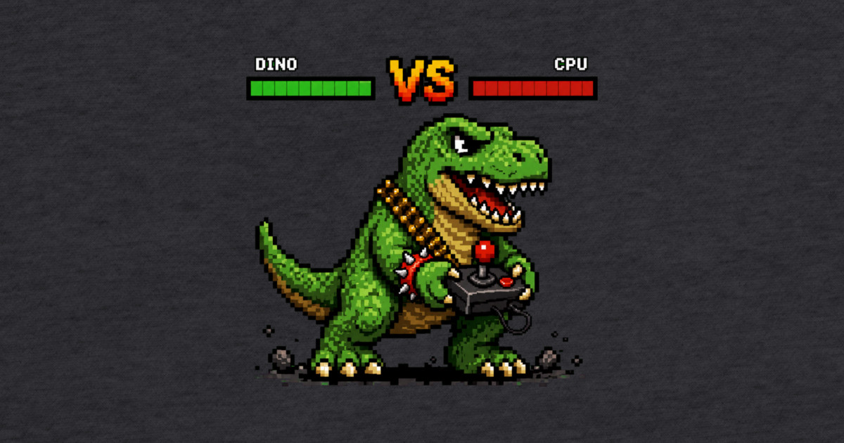 Pixeled Dinosaur with Joystick - funny T-Shirt - Image 2