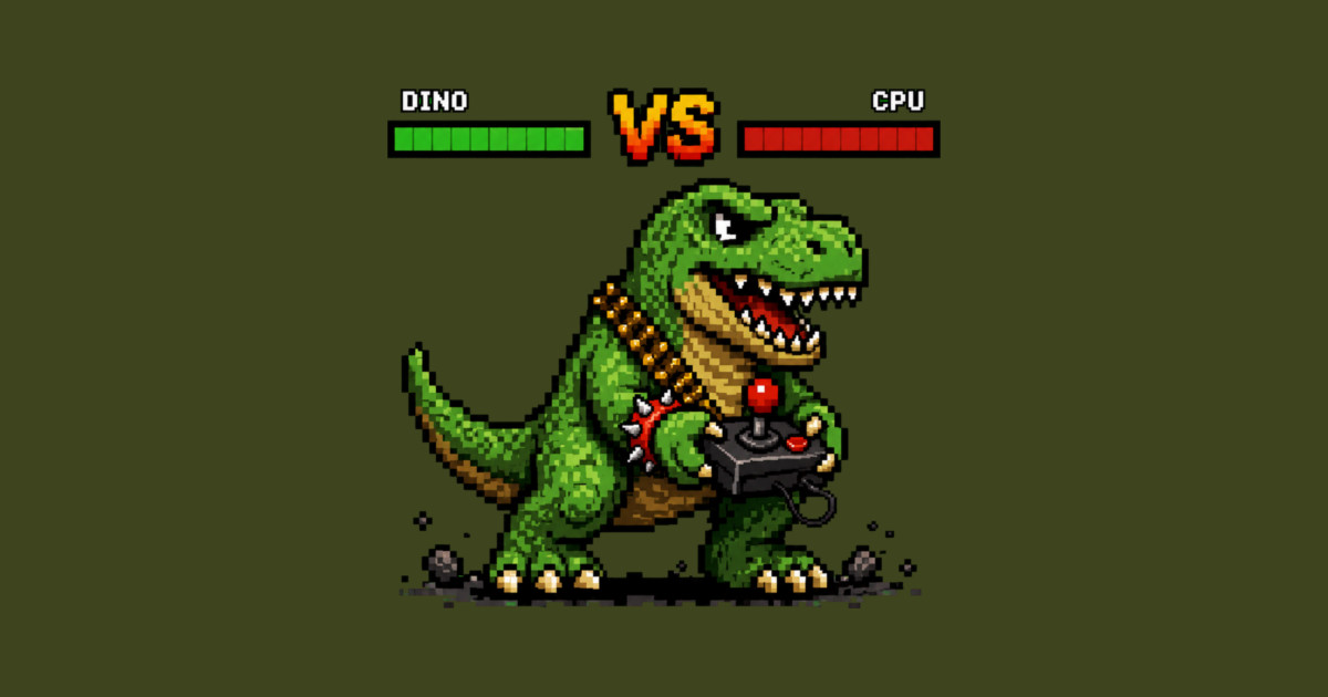 Pixeled Dinosaur with Joystick - funny Kids T-Shirt - Image 2