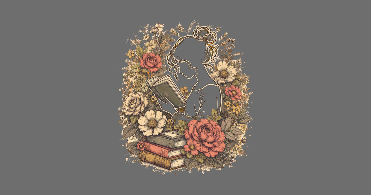 Vintage Floral Bookworm Aesthetic Kids T-Shirt - Image 2