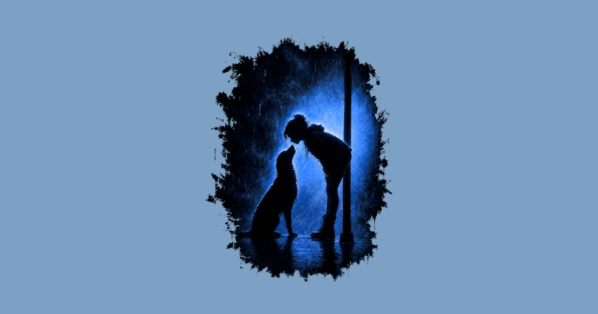 Girl And Her Dog In The Rain Kids T-Shirt - Image 2