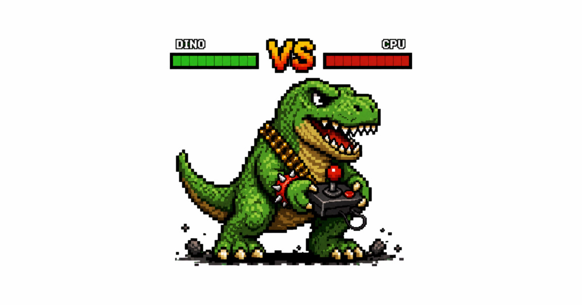 Pixeled Dinosaur with Joystick - funny Baseball T-Shirt - Image 2