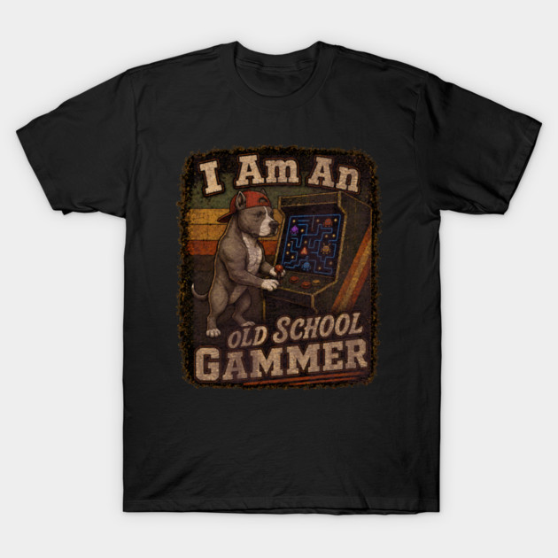 I Am An Old School Gamer -Arcade Gaming Pitbull Dog T-Shirt