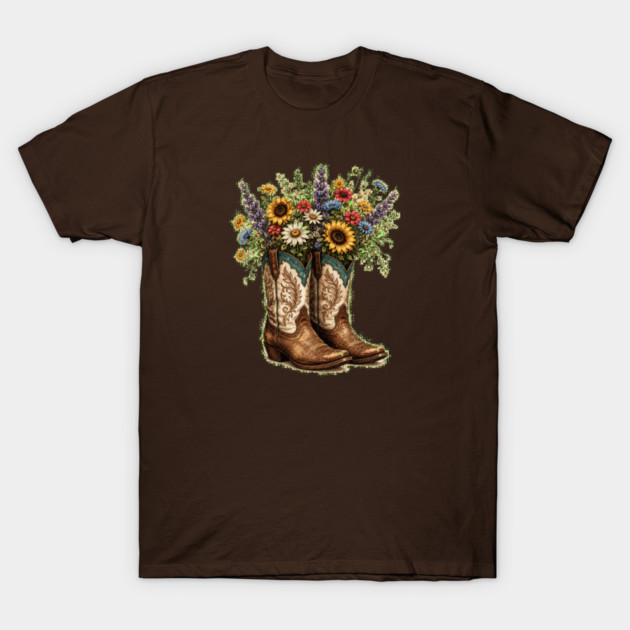 Rustic Floral Cowboy Boots T-Shirt