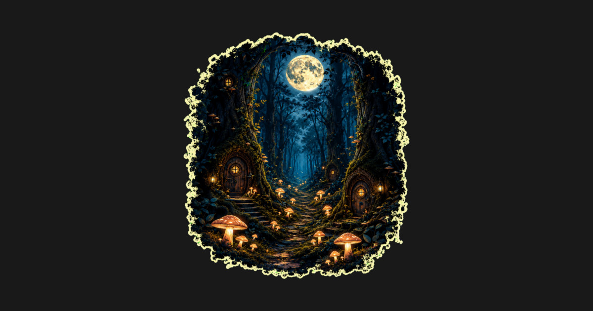 Fairy Village with Mushrooms T-Shirt - Image 2