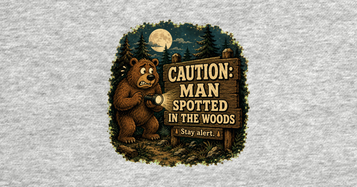 Caution: Man Spotted In The Woods T-Shirt - Image 2